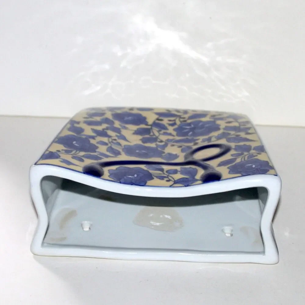 Chinese Porcelain Wall Pocket Vase Planter Yellow Blue chinoiserie Square holder